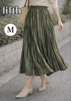 fifth プリーツロングスカート ウエストゴム Mオリーブグリーン