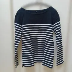 【無印】ボートネック長袖ストライプトップス