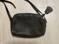 agnès b. アニエスベー　ブラックレザーショルダーバッグ