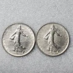 5286.　1961年　フランス　1フラン　硬貨　2枚組のサムネイル