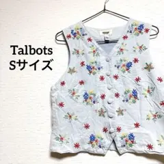 【S】 Talbots タルボット 花柄 刺繍 ベスト デニム ライトブルー