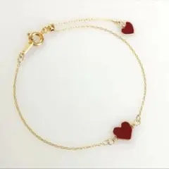 ダブル ラブチェーン ブレスレット　ボルドーレッド　ハートのブレスレット　極細のサムネイル