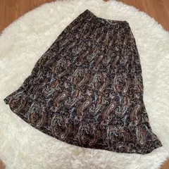 DRESKIP ブラウン ペイズリー柄 フレアロングスカート 86