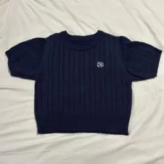 ネイビー ケーブル編み 半袖ニット Fサイズ