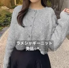 ラメシャギー 上品ニット ショート丈カーディガン