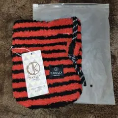 D.KELLY 赤黒ストライプ ショルダーバッグ　モコモコ　フリース素材