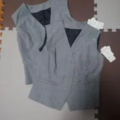 グレー チェック柄 事務服 ベストのみ