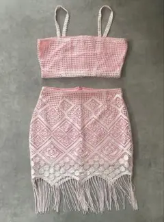 ピンク レース コスプレ セットアップ 衣装 フリンジ ハロウィン ホワイト 白