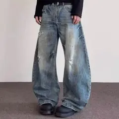 ダメージ加工 BIGシルエットワイドレッグデニム 2XL相当 y2k