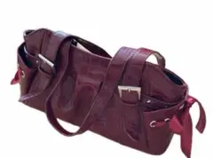 美品ワインレッド クロコダイル風 ショルダーバッグ　Monte rosso