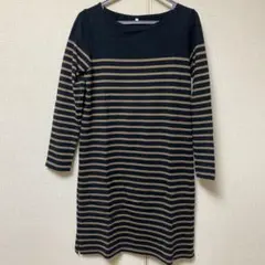無印良品　黒・ベージュストライプ ワンピース Sサイズ