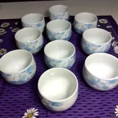 新品未使用青い花柄 湯飲み 10個セット