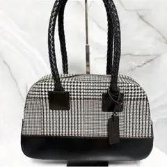 極美品】クレージュ ボーダー織り レザー ミニボストン ハンドバッグ 