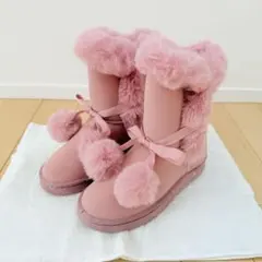ファー付きブーツ ショート ムートンブーツ ピンク