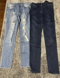スキニージーンズ 2点セット ライトブルー ダークブルー　レディース　メンズ