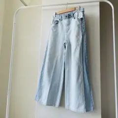 【股下66㎝】ツートーンワイドジーンズ ライトブルー S