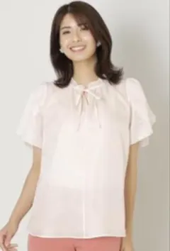寝下げ！TO BE CHICリボン付き薄ピンクフレアスリーブブラウス