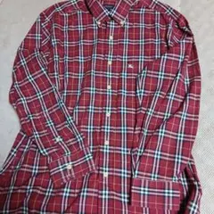 バーバリーロンドン　赤チェック ボタンダウン長袖シャツ