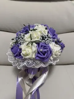 ブーケ　ウェディング　結婚式　紫　白