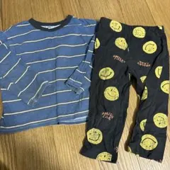 青と黒ストライプのトップスとパンツセット