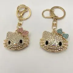 ハローキティ ラインストーン フェイス キーホルダー キーリング 2点クリスタル