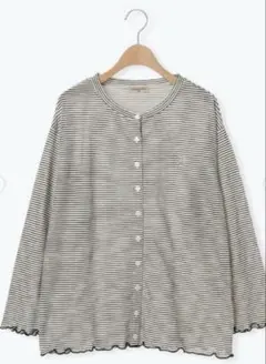 SM2 ￼サマンサモスモス シアー 黒/白 ボーダー ポイント刺繍 カーディガン