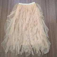 ベージュ フリル シフォン ロングスカート
