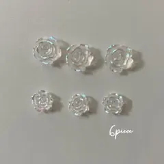 ネイルパーツ　薔薇　6つ　2サイズ　オーロラ　ローズ　クリア
