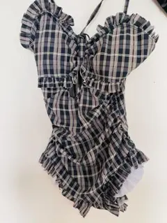 チェック柄 フリル ワンピース水着