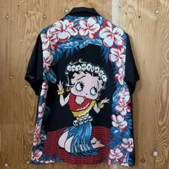 ベティブープ BETTY BOOP アロハシャツ フラガール 刺繍 ブラック Lのサムネイル