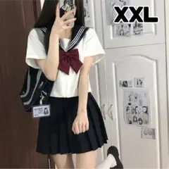 黒　JK セーラーコスチューム 3点セット 半袖シャツ プリーツスカート　リボン