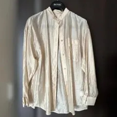 美品　ベージュ　バンドカラー　シアーシャツ　長袖　М〜Ｌ　光沢のサムネイル