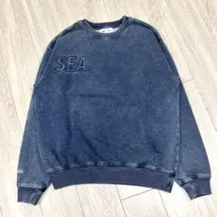ウィンダンシー スウェット クルーネック ウォッシュ加工 刺繍ロゴ ネイビー Lのサムネイル