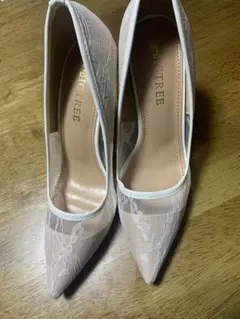 ピンヒール ブライダルシューズ 白 チュール レース