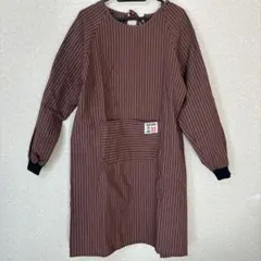 割烹着 茶色と白のストライプ