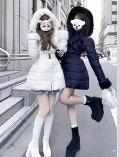 GRL ベルト付きファーAラインダウンコート