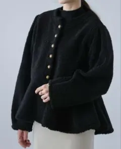 AMELY ペプラムボアジャケット ブラック M