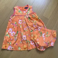 ラルフローレン　ノースリーブワンピース　オーバーパンツ　オレンジ　花柄　80