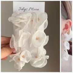 6312アンティークピアスイヤリングゴールド大ぶりフラワーシフォンロングお花韓国