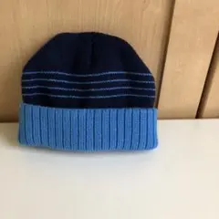 ストライプニット帽 ネイビーと水色