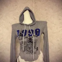 平成ギャル　1990年プリントフード付きクロップドパーカー　Y2K