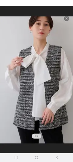 【2点セット／UVケア】ツイードジレ＆ボウタイブラウス カセット服