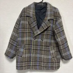 ブラウン系チェック ダブルブレスト Mサイズ チェスターコート
