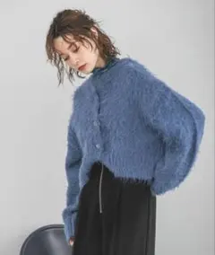 jeanasis リッチシャギーショートクルーカーディガン ブルーのサムネイル