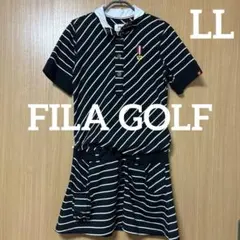 フィラゴルフ　ワンピース　ボーダーブラック　大きいサイズLL モノトーンFILA
