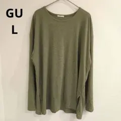 GUジーユー 【L】 シアー　オーバーサイズ　オリーブ　長袖Tシャツ