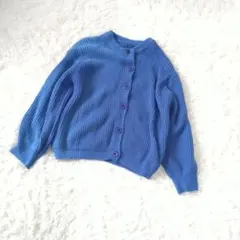 リブニット 　ボタン付きカーディガン　 M　ブルー シンプル　無地