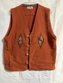 TUMKUR オレンジ刺繍ベスト Lサイズ