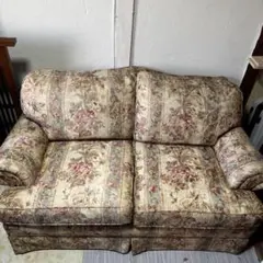 昭和レトロ コスガ家具 古家具 花柄ストライプ 三人掛けソファー