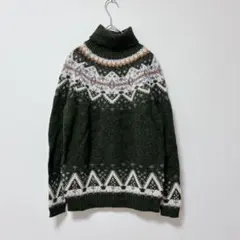 【F】セーター/タートルネック ノルディック柄 秋冬 長袖 大人可愛い リブ